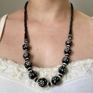 Black and White Thai Terra Cotta Clay Beaded Necklace